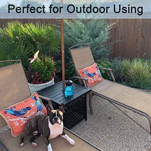 PHI VILLA Outdoor Patio Side Table Set of 2, 22" Small Black Metal Square End Table with Umbrella Hole, Outside Coffee Bistro Table for Porch, Deck, Balcony, Indoor PHIVILLAThepioneerofcomfortablehouseholdsupplies