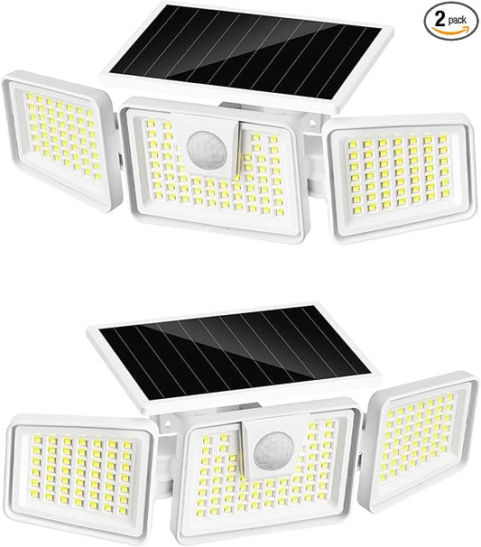 INCX 156 LED Solar Motion Lights Outdoor 2 Pack, 3 Heads Solar Security Lights with Motion Sensor IP65 Waterproof, Flood Lights for Wall, Patio, Garden, Porch, Garage White INCX