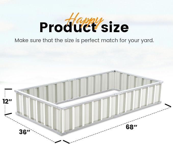 KING BIRD Raised Garden Bed 68"x 36"x 12" Galvanized Steel Metal Outdoor Garden Planter Box Kit with 2 Pairs of Gloves (Ivory) KINGBIRD