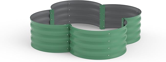 GarveeLife 2-Pack Galvanized Raised Garden Bed – Rust-Resistant Petal-Shaped Outdoor Planter Box with Open Base for Herbs, Veggies & Flowers, Ground-Connected Design for Deep Root Growth,Green GarveeLife
