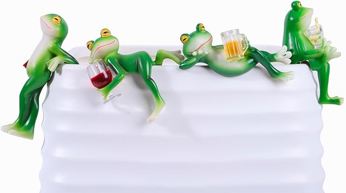 4 PCS Tipsy Frog Statues Pot Hugger Decorations for Plant, Miniature Frog Figurines Women Gifts Garden Decor Outdoor Plant Hangers Decor for Yard,Flower,Lawn Ornament Suqorinp