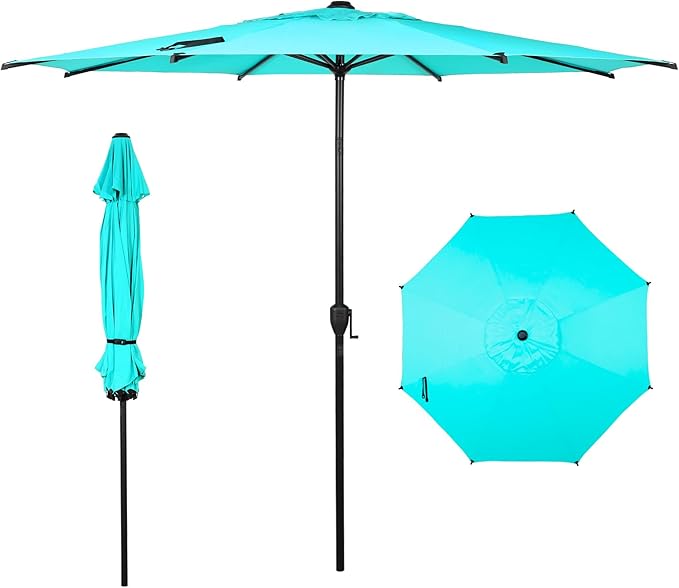 Abba Patio 9FT Lyon Outdoor Patio Umbrella Outdoor Table Umbrella with Push Button Tilt and Crank Market Umbrella 8 Sturdy Ribs UV Protection Waterproof for Garden Deck Backyard Pool, Turquoise AbbaPatio
