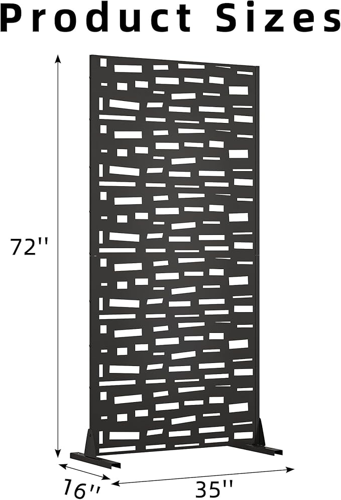 Casaphoria 72" H x 35" W Metal Outdoor Privacy Screen, Freestanding Decorative Divider for Patio, Deck, Balcony, and Garden with Stable Base, Black-Gerald Casaphoria