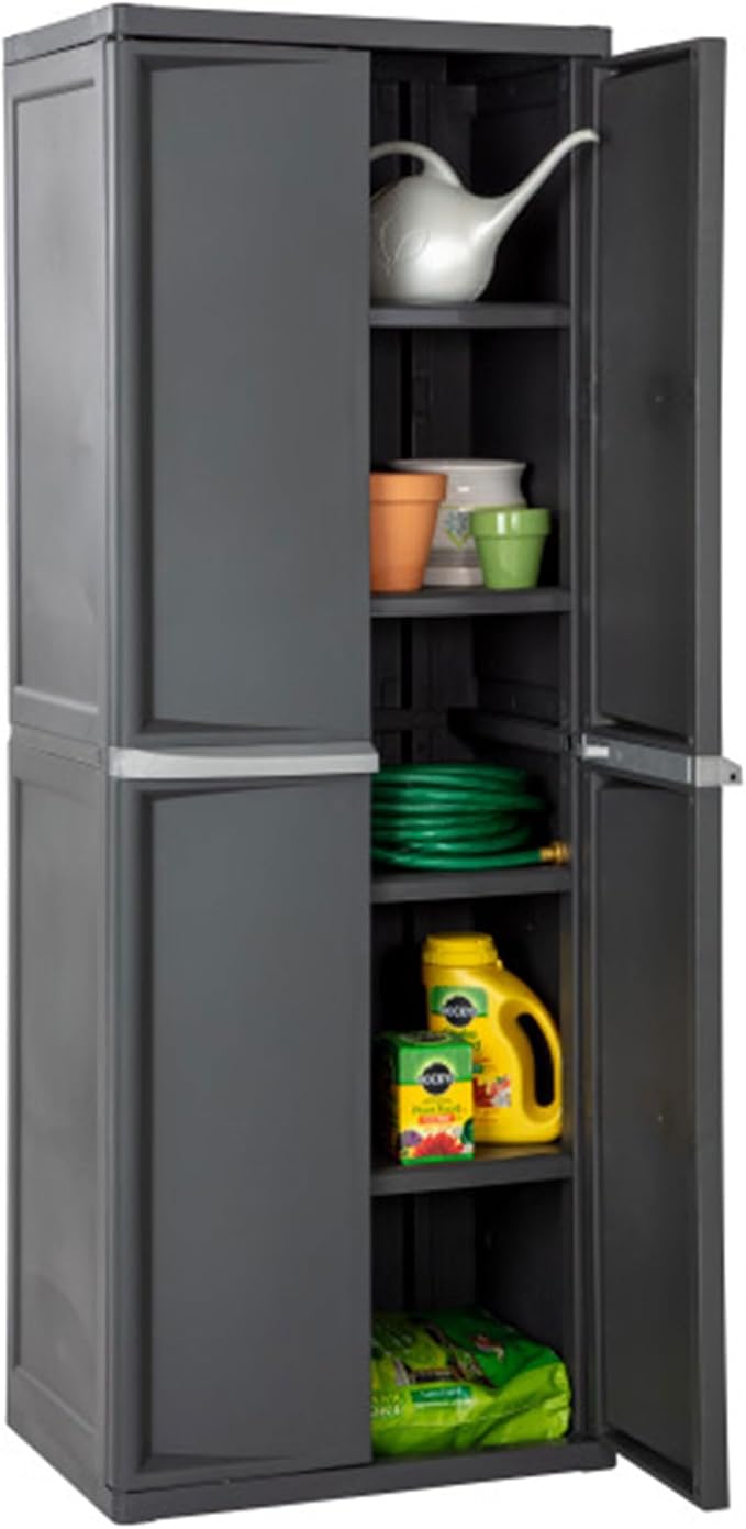 Sterilite 4 Shelf Cabinet, Lockable Utility Storage w/ Adjustable Shelves, Gray - Plastic Shelving Unit for Organizing Garage, Pantry, Basement, Laundry Room or Mudroom Sterilite