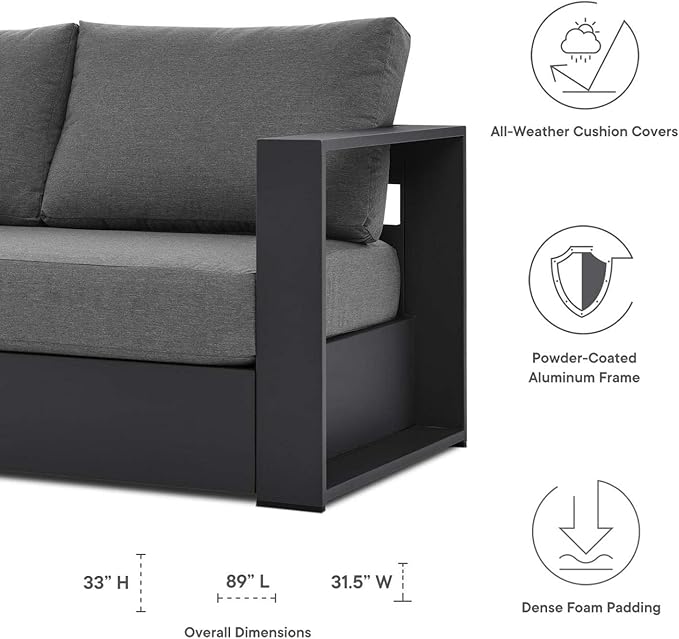 Modway Tahoe Aluminum Outdoor Patio Sofa in Gray Charcoal Modway
