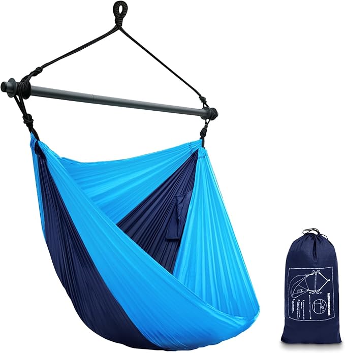 Hammock Chair, Portable Outdoor Hanging Rope Swing, Max 500 Lbs, Collapsible and Lightweight Nylon Parachute Hammocks Chair for Indoor, Backpacking, Travel, Backyard, Patio, Hiking (Navy,Blue) Konosnd