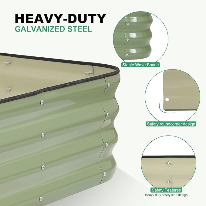 1MORE Raised Garden Bed -8X2X1 Galvanized Planter Box for Outdoor Gardening,5 in 1 Modular Raised Bed Kit with Protective Tape, Gloves for Herb,Ideal for Vegetables and Plants.Green-2pack 1MORE