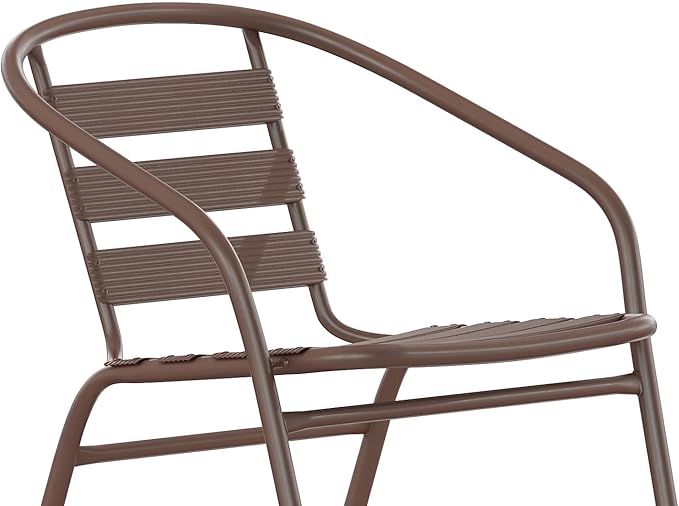 Flash Furniture Lila Metal Restaurant Stack Chairs with Metal Slats, Set of 4, Bronze FlashFurniture