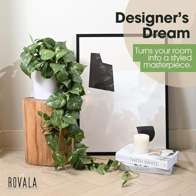 MY ROVALA Silk Plants for Home Decor Indoor in Pot Realistic Artificial Plants Hanging Faux Plants Indoor Fake Potted Plants for Shelves Bedroom Bathroom Trailing Plant, Fake Pothos Ivy (Dark Green) ROVALA