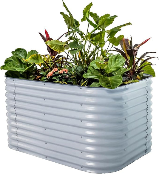 32" Extra Tall Raised Garden Bed Kits, 3.5 x 5 x 2.7ft Raised Planter Box Outdoor, 2 x 6.5 x 2.7ft Deep Root 6 in 1 Modular Metal Raised Beds for Gardening Vegetables Flowers Fruits - Sky Blue VegoGarden