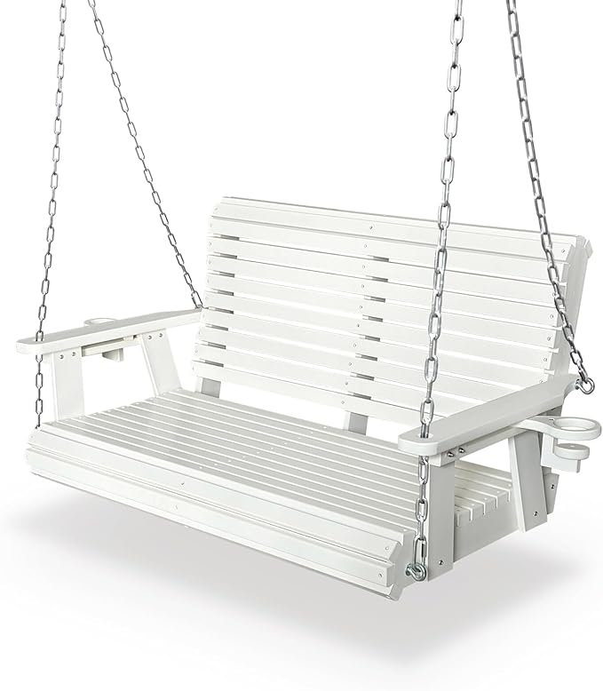 HDPE Porch Swing with 18/8 Stainless Steel Bolts, Ergonomic Design, Ultra Weather-Resistant, Heavy Duty 1200 LBS, for Outdoor Patio Garden Yard (Vanilla White) FortuneCandy