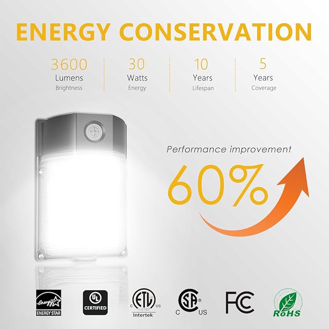 30W LED Wall Pack Light with Dusk to Dawn Sensor, 3600LM, 5000K Daylight, 120Vac Led Porch Lights, IP65 Waterproof Outdoor Security Lighting for Garage Warehouse Garden, ETL Certified, 6 Pack JC-LGL