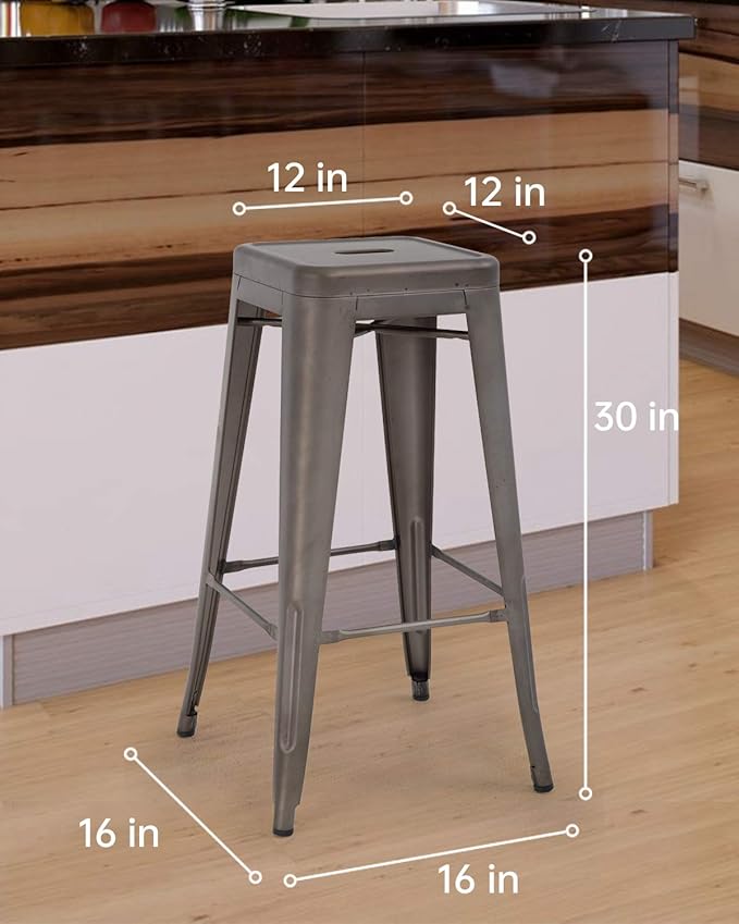 FDW Metal Bar Stools Set of 4 Counter Height Bar Stools 24 Inches Industrial Bar Chairs Patio Stool Stackable Backless Stool Indoor Outdoor Metal Kitchen Stools Bar Chairs (Bronze, 30") FDW