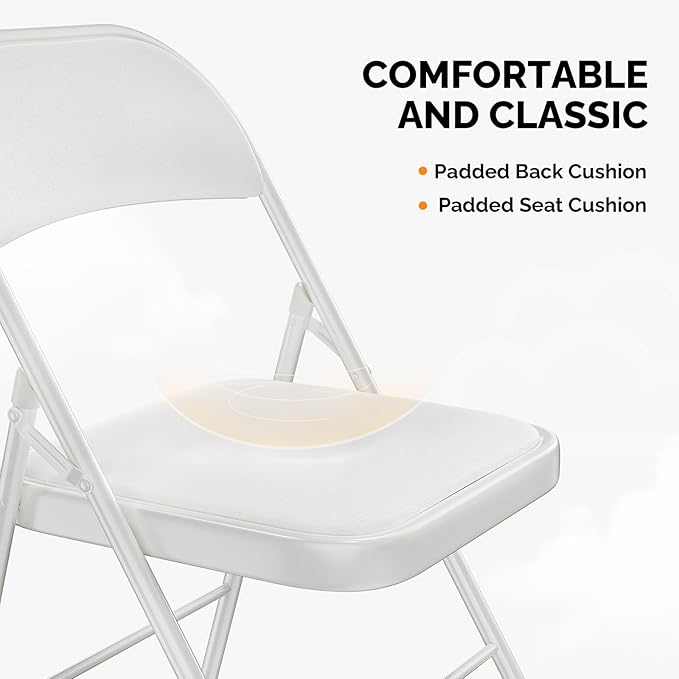 VINGLI 20 Pack Folding Chairs with Padded Seats, Metal Frame with Pu Leather Seat & Back, Capacity 350 lbs, White VINGLI