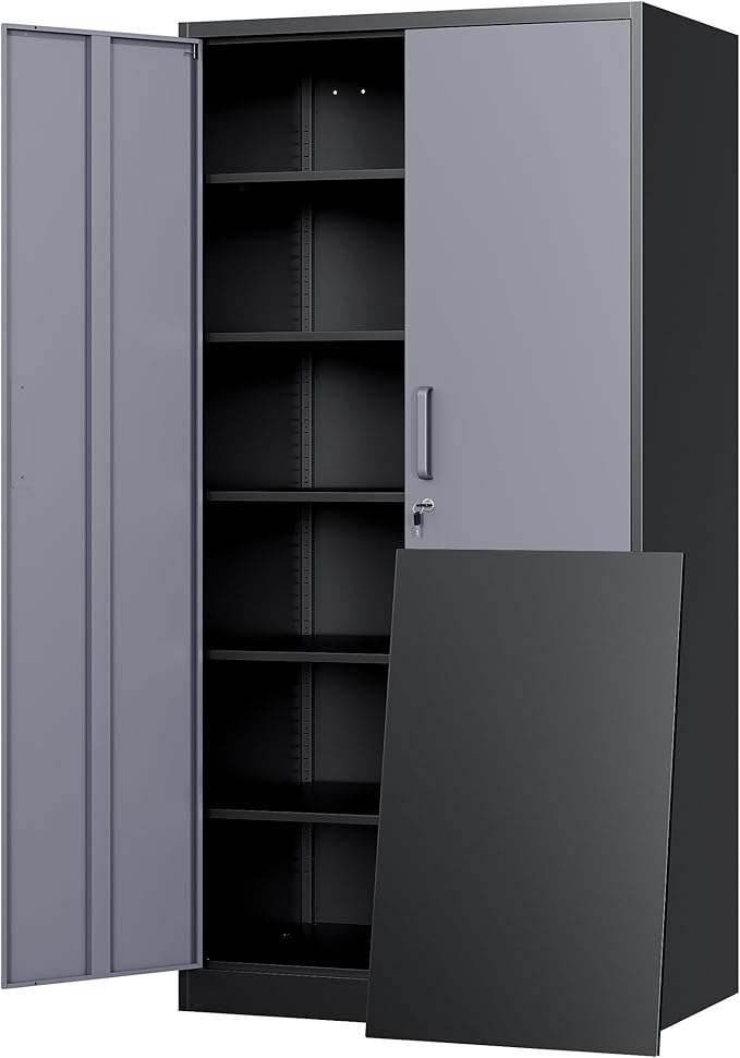 Yizosh Metal Storage Cabinet with Locking Doors and 5 Adjustable Shelves, 72" Garage Storage Cabinet Steel Lockable for Office,Home,Garage Yizosh