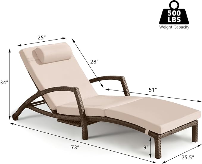 Chaise Lounge Chairs Outdoor Set of 4, Comfy Outside Wicker Patio Pool Lounge Chair w/ 5 Adjustable Back Angle, Cup Holder, Thicken Cushion ZZWHOM