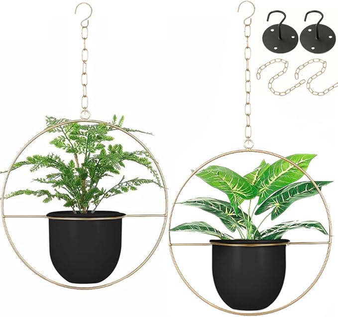 2 Pack Hanging Planters for Indoor Plants with 5.5" Pot + Ceiling Hook + Extender Chain | Hanging Plant Holder, Metal Minimalist Planter, NO Plant incld Shineloha