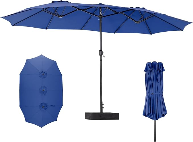 DUMOS 15FT Large Patio Umbrella with Base Included, Rectangle Table Umbrella Outdoor Patio, Outside Umbrellas for Deck, Market, Backyard, Blue DumosLifestyle
