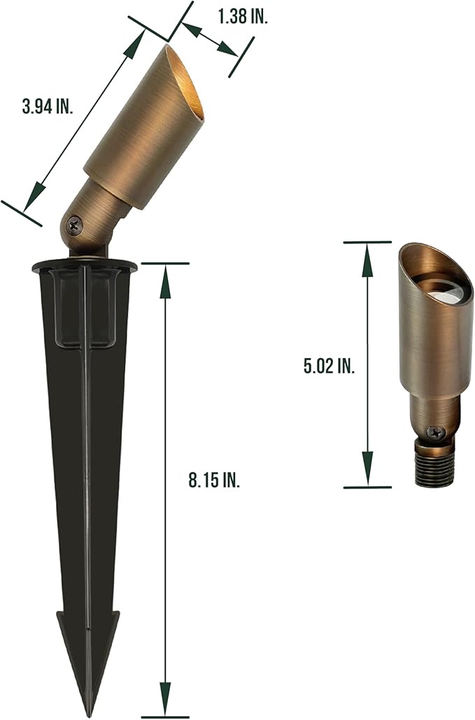 GKOLED Mini Size Brass Landscape Spotlight, Low Voltage 12V AC/DC Outdoor Directional Up Light, 180 LM, 3W MR8 LED Bulb ABS Ground Stake, 2700K Warm White, Garden Patio Trees Spot Uplight GKOLED