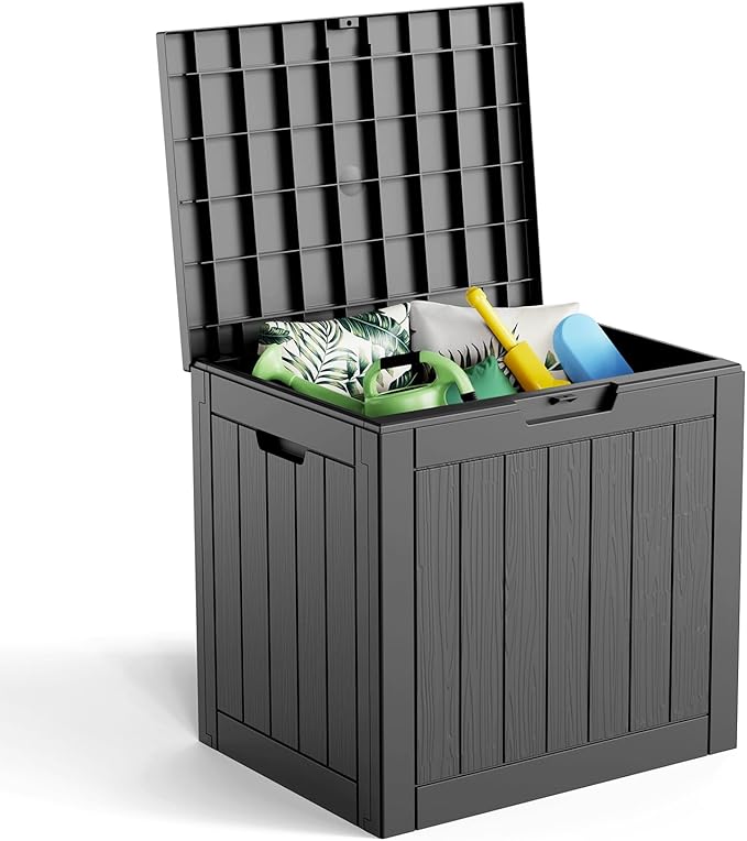 ROJIK 37 Gallon Outdoor Storage Box,Deck Box - Waterproof Patio Furniture, Garden Tools, Cushions, Pool Accessories Storage Bench with Lockable Lid and Side Handles (Black) ROJIK