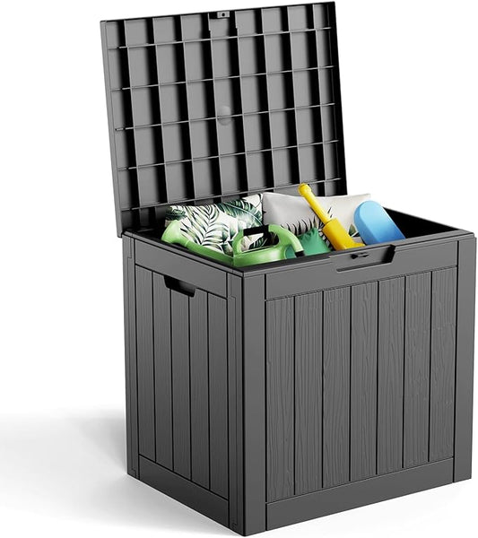 ROJIK 37 Gallon Outdoor Storage Box,Deck Box - Waterproof Patio Furniture, Garden Tools, Cushions, Pool Accessories Storage Bench with Lockable Lid and Side Handles (Black) ROJIK