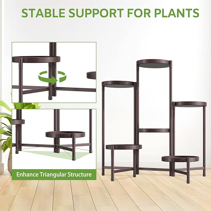 iDavosic.ly 6 Tier Large Plant Stand Indoor, 10 Inch Wide Tall Corner Metal Plant Stands Outdoor for Multiple Plants, Folding Tiered Flower Display Holder Rack Shelf, Violet Bronze iDavosicly