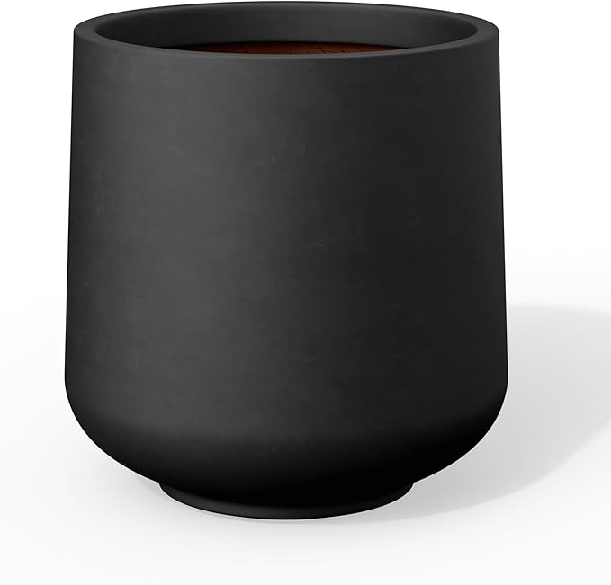 Kante 8.2" Dia Round Concrete Planter, Outdoor Indoor Large Plant Pots Containers with Drainage Hole and Rubber Plug for Home Garden Patio, Black Kante