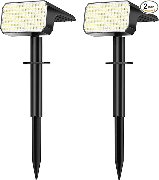 LANSOW Solar Spot Lights Outdoor Waterproof IP67, (2 Pack/90 LED/4 Modes) Solar Landscape Spotlights, 2-in-1 Solar Powered Flood Lights for Yard Garden Pathway Outside Tree, Auto ON/Off(Cool White) LANSOW