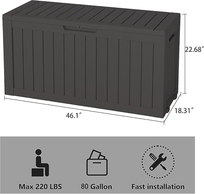 Outdoor Storage Box, Resin Deck Boxes Indoor and outdoor, Waterproof Storage Box Lockable Lid (Black, 85 Gallon) NBYSGO