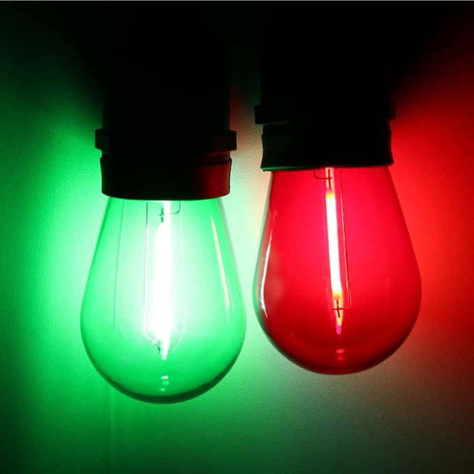 S14 Colored LED String Light Bulbs, 24-Pack 1W Plastic Shatterproof Waterproof Outdoor Indoor Replacement Bulbs for Home Decor, E26 Medium Screw Base, Red and Green Christmas Bulbs Meconard
