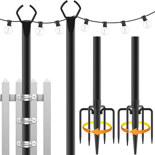 2 Pack String Light Poles,10 Ft Light Poles for Outside String Lights,Outdoor Lights Pole with Fork,Metal Poles Stand for Patio Deck Backyard Mutovlin