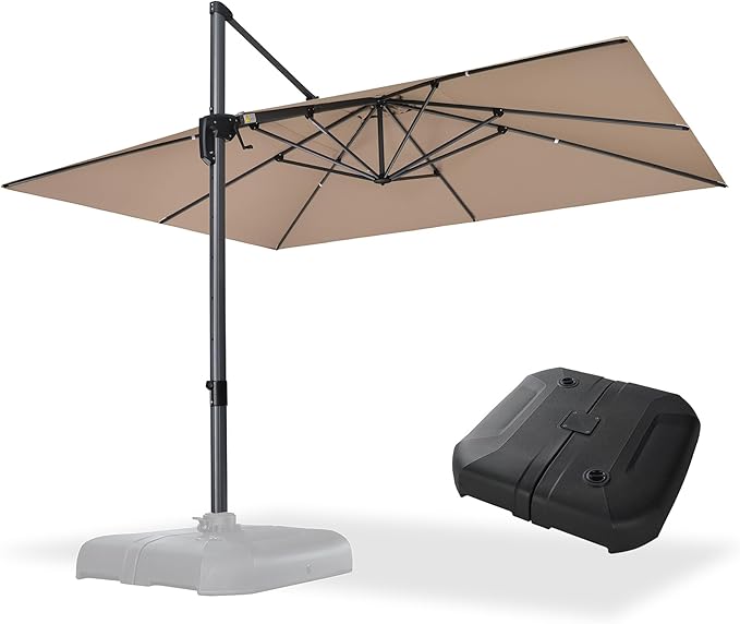 PURPLE LEAF 10' X 13' Square Cantilever Umbrella Patio Umbrella with Base Outdoor Umbrella Aluminum Offset with 360-degree Rotation for Garden Deck Pool Patio Taupe PURPLELEAF