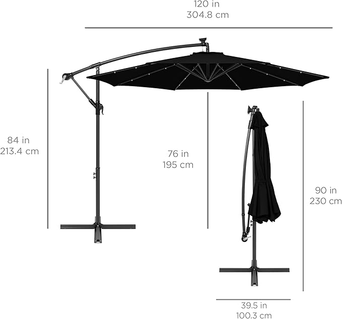 Best Choice Products 10ft Solar LED Offset Cantilever Hanging Market Patio Umbrella, 8 Sturdy Ribs, Easy Adjustment - Black BestChoiceProducts