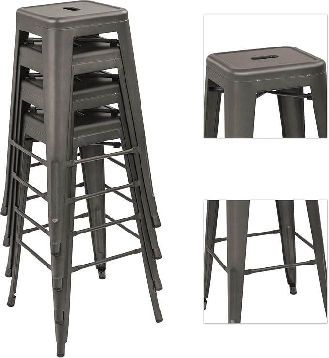 Devoko Metal Bar Stools 30" Indoor Outdoor Stackable Barstools Modern Style Industrial Vintage Counter Bar Stools Set of 4 (30 inch, Gun) DEVOKO