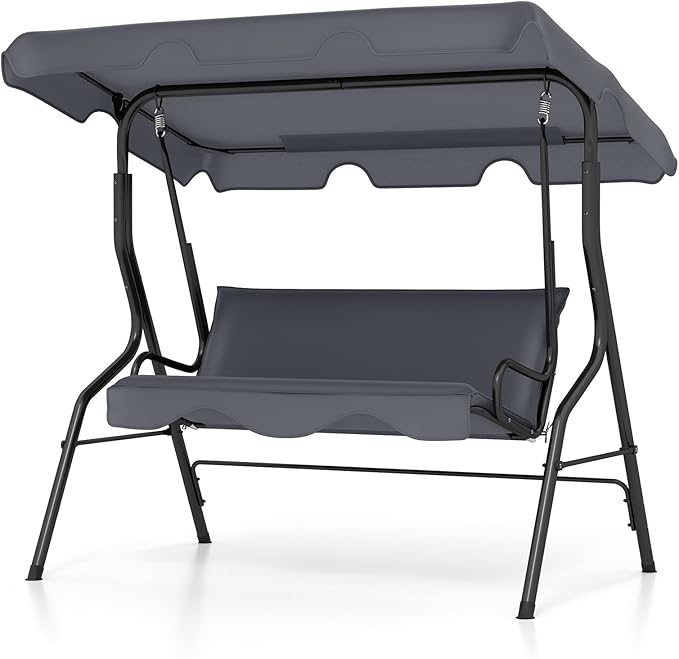 Tangkula 3 Person Porch Swing, Patio Swing with Removable Cushion & Powder-Coated Steel Frame, Outdoor Swing with Canopy for Porch, Backyard, Garden, Balcony (Gray) TANGKULA