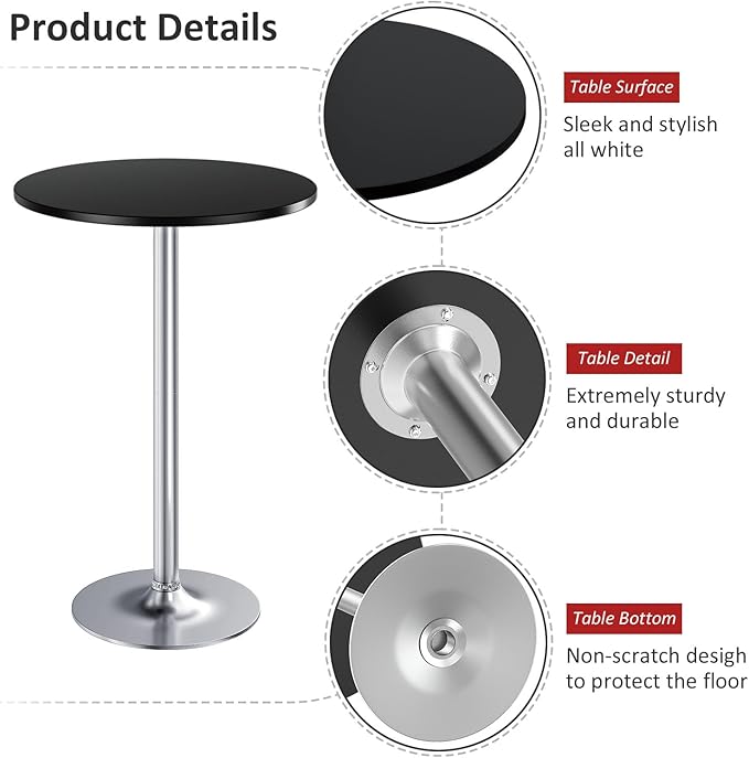 Furmax Bistro Pub Table Round Bar Height Cocktail Table for Home Bar, Small Round Bar Tables for Party, Dining Room, Living Room and Wedding, Metal Base MDF Top Obsidian, 40.6 Inch Height (1, Black-2) Furmax
