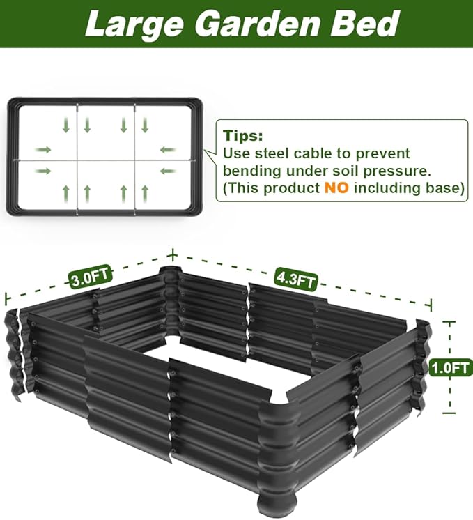 4.3x3.0x1.0ft Raised Garden Bed Kit for Outdoor, PP Material Planter Boxes, Large Garden Box Flower Bed with Easy Assembly, Gardening Containers for Vegetables, Flowers, Herbs, Black Tigerden