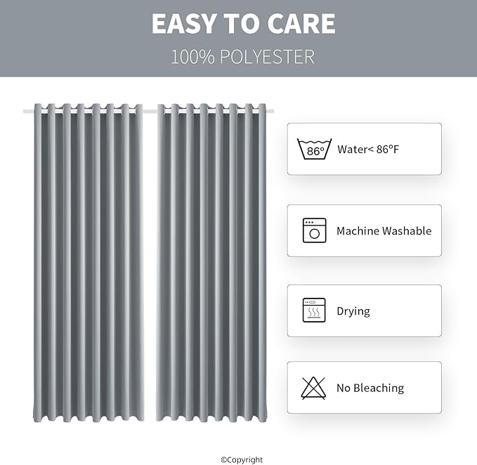Waterproof Outdoor Curtain W105 x L108 - Grommet Top Sunlight Blocking Window Treatment Drapes Blackout Curtains for Home Bedroom Living Room Outdoor Patio Porch Pergola, Light Gray, 2 Panels DivaenCamino
