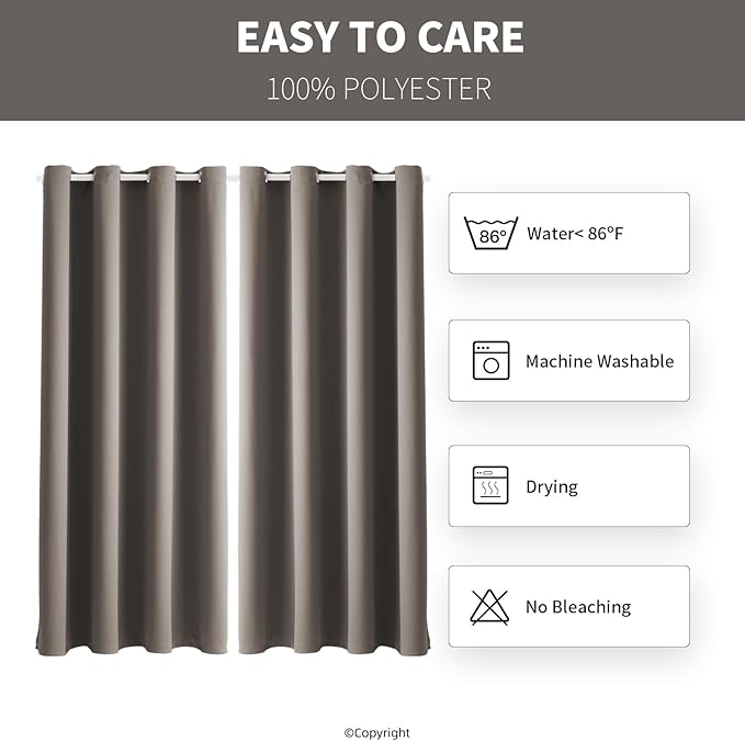 DIVA EN CAMINO DEC Outdoor Patio Curtain Waterproof Darkening Thermal Insulated Indoor Curtains for Bedroom, Porch, Living Room, Pergola, Cabana, W52 x L95, Taupe, Set of 2 Panels DivaenCamino