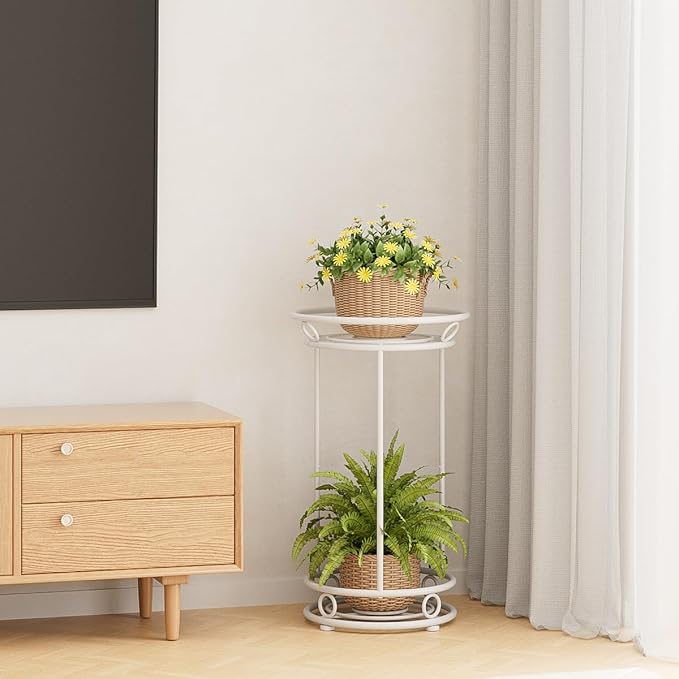 Plant Stand Indoor Outdoor - Metal Planter Holder Shelf Tall Tiered Flower Pot Display Organizer Rack for Garden, Patio, Living Room, Bathroom, Office (White) YIUKEA