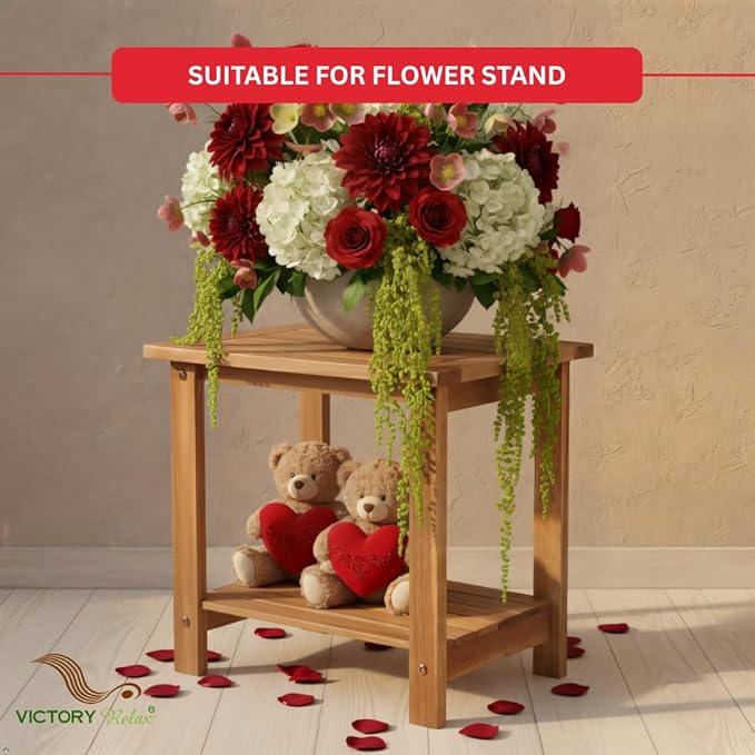 Double Adirondack Side Table, Weather-Resistant Rectangular End Table for Patio, Garden, Lawn, and Living Room. Ideal as a Stylish Indoor and Outdoor Side Table Companion, Natural VICTORYRELAX
