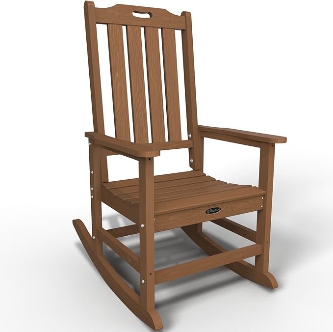 Oversized Rocking Chair, Outdoor Rocking Chair for Adults, All Weather Resistant Porch Rocker for Lawn Garden, Wood THOEOE