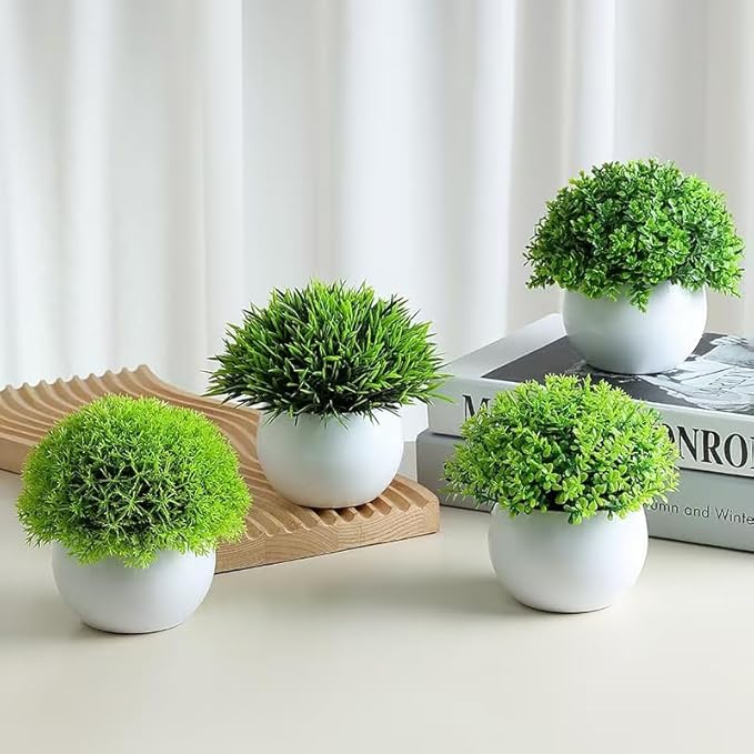 Fake Plants 4 Packs Artificial Potted Plants Faux Greenery Small Fake Shelf or Desk Greenery for Home Indoor,Faux-Indoor-Living Room-Home-Outdoor Rootora