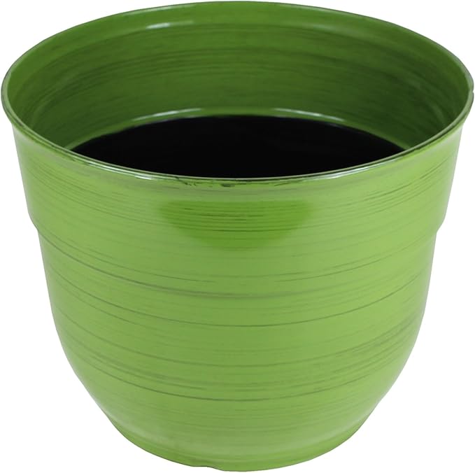 Garden Elements Indoor/Outdoor Glazed Brushed Happy Plastic Planter, Large, Dark Green, 15" GardenElements