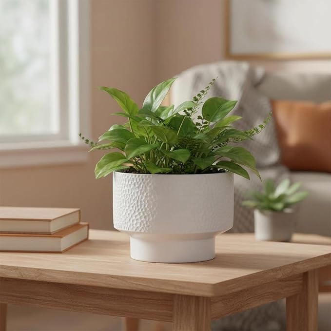 11 Inch Ceramic Plant Pots, Planter Pot with Drainage Hole, Honeycomb Ceramic Flower Pot Outdoor Indoor, Large Modern Decorative Planters for Home/Office Plants, White Fzfeiyy