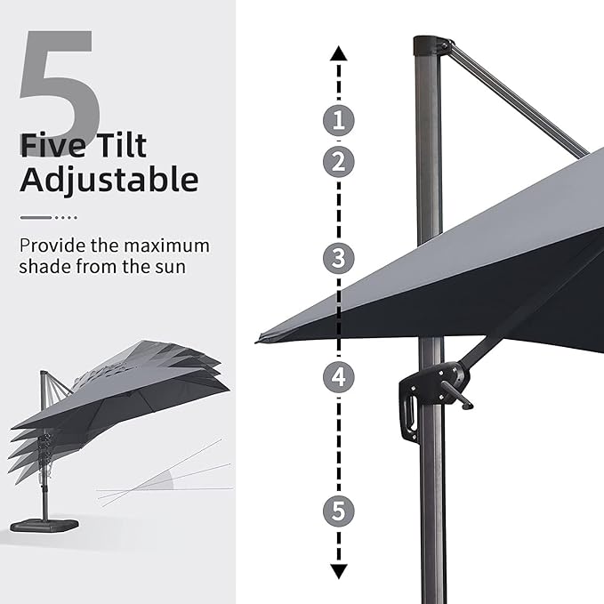 PURPLE LEAF 9' X 11.5' Patio Umbrella Outdoor Cantilever Rectangle Umbrella Aluminum Offset Umbrella with 360-degree Rotation for Garden Deck Pool Patio, Grey PURPLELEAF