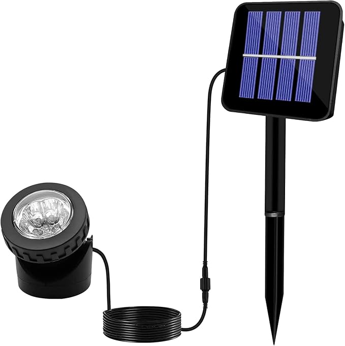 AVEKI Solar Pond Spotlights, 12 LED Solar Underwater Lights with Dual Head Waterproof Submarine Landscape Spotlight Security Lighting for Outdoor Patio Ganden Fountain Pond… (White, Single Head) AVEKI