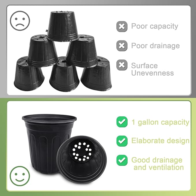 Anyumocz 60 Pcs 1 Gallon Flexible Plant Nursery Pots,Thickened Soft Plastic Seedling Pot with Holes,Flower Plant Container for Succulents,Cuttings,Transplanting,Home Garden(Black) Anyumocz