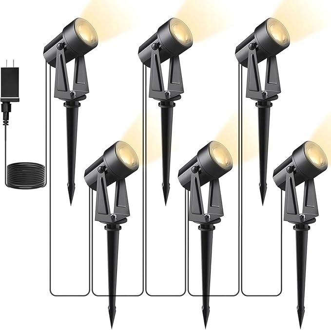 Svater Low Voltage Landscape Lighting Outdoor, 3W 250 LM Plug-in Outdoor Spotlights with Transformer for House Yard Pathway, 3000K Warm White Spot Lights IP65 Waterproof - 6 Pack Svater