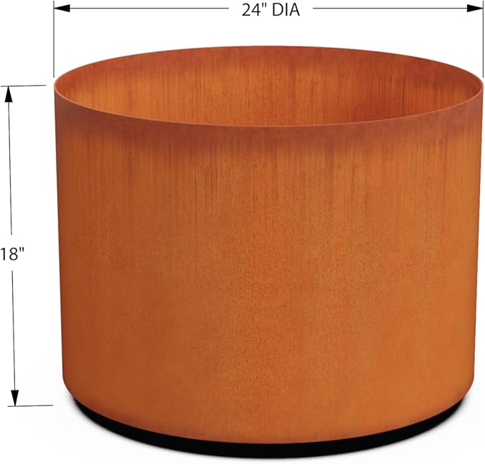 Plantercraft Large Round Planters for Outdoor Plants - 24 Inch Corten Steel Planter for Patio, Deck & Entryway | Heavy Duty Weathering Steel | Extra Large Outdoor Planters for Trees & Flowers Plantercraft